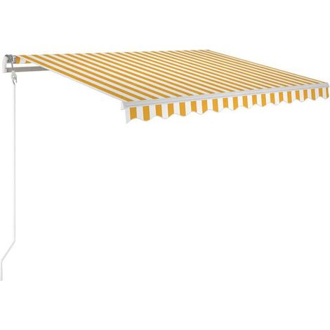 Store banne automatique avec capteur de vent et éclairage LED, 300 x 250 cm, jaune/blanc (1/5)