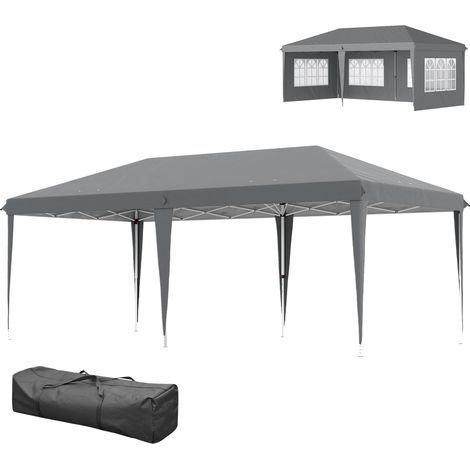Faltbarer, wasserdichter Pavillon 3x6m mit 4 Seitenwänden, Fenstern, UV-Schutz und grauer Tragetasche