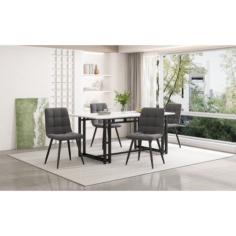 Table à manger rectangulaire 140x80 cm plateau imitation marbre MDF piètement métallique noir design moderne luxe léger pour salle à manger cuisine salon (1/5)