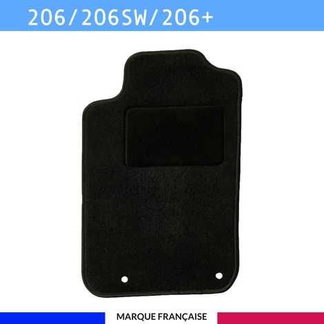 Tapis de sol voiture - Sur mesure pour Peugeot 206 / 206SW / 206+ (09/1998-12/2014) - Antidérapant : Clips de fixations et scratch - Tapis de sol conducteur - Moquette - Noir