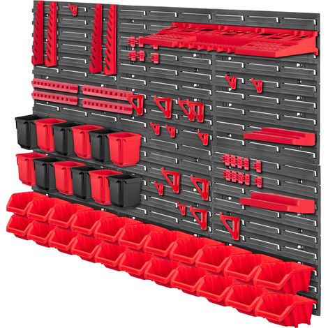 KADAX Werkstattwandregal, Werkstattregal für Garage, Rot, 77 Stück, 117x78 cm