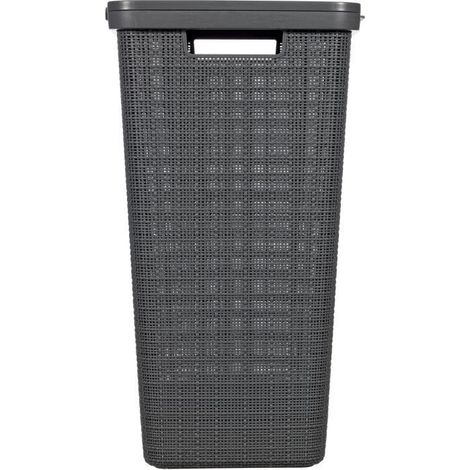 Panier à linge Curver avec couvercle aspect jute 58L Gris foncé (1/5)
