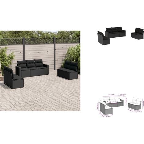 The Living Store Salon de jardin 7 pcs avec coussins noir résine tressée - Canapé extérieur (1/3)