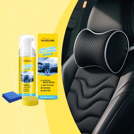 Kit de nettoyage multi-usages en mousse pour l'entretien et le lustrage du cuir - 100 ml + 1 serviette carrée bleue + 1 éponge ronde jaune (1/5)