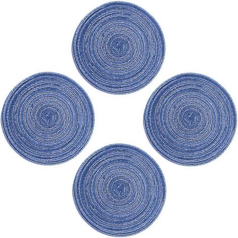 Lot de 4 dessous de plat ronds tressés, résistants à la chaleur, style nordique, isolants, bleus (1/4)