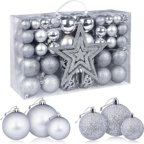 Weihnachtskugeln, 101-teiliges Weihnachtsbaum-Dekorationsset, Weihnachtskugeln mit silbernen Weihnachtskugeln, mit sternförmiger Baumspitze, perfekt für die Weihnachtsdekoration im Innen- und Außenber