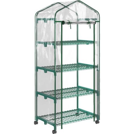 SERRA PER PIANTE VERTICALE CON SCAFFALE A 4 RIPIANI IN ACCIAIO E PVC BIANCO. 69X50X165CM (1/5)