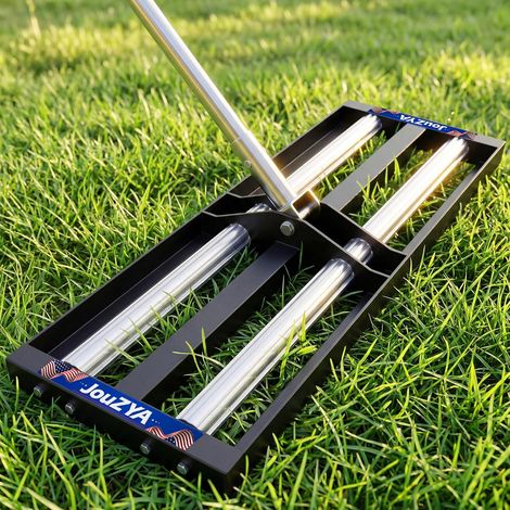 Lawn Leveling Rake 17 x 10 Inch Leveler with Aluminium Rollers Adjustable Handle 68.6-80 Inch Heavy Duty Rake for Garden, Golf Lawn and Farm (1/5)