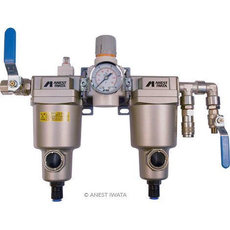 Épurateur d'air 2 étages 89250222 – Filtre 3µ avec purge automatique – Régulateur 0 à 8,5 bar avec manomètre – Sortie M1/4" – Iwata