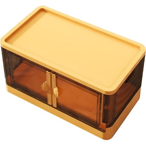Grand coffre de rangement double porte pliable, bacs empilables avec couvercles pour jouets vêtements snacks livres, jaune (1/5)