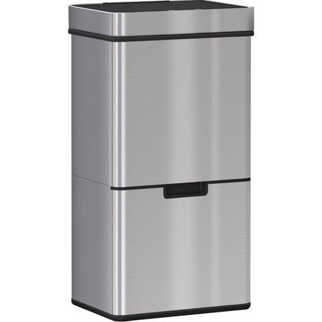 Pattumiera con sensore 72 L in acciaio inox, 3 scomparti, argento (1/5)