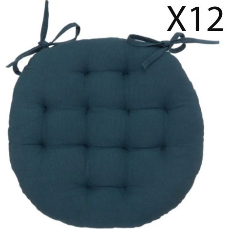 Lot de 12 coussins de chaise rond, coussins d'assise en coton coloris bleu foncé - Diamètre 38 x Hauteur 5 cm -PEGANE- (1/2)