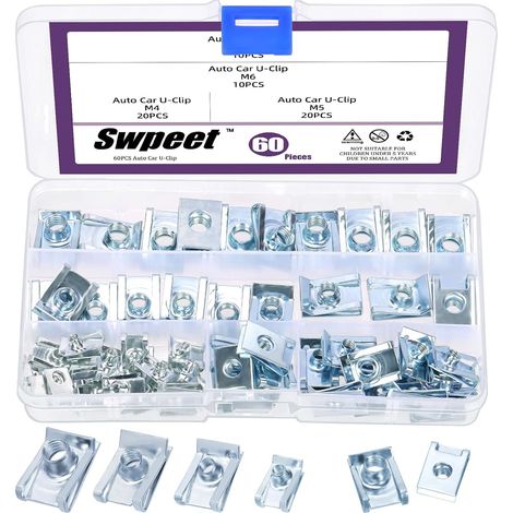 60Pcs M4 M5 M6 M8 Zinc plaqué Auto Clip Kit d’assortiment, Zinc plaqué U écrou, panneau de garniture en métal attache Clip à ressort (1/5)