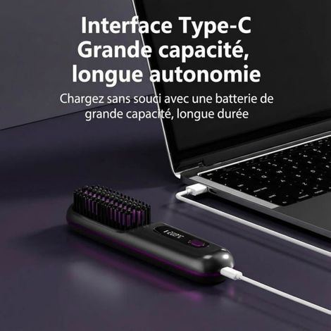 Brosse Lissante - Sans Fil - 3 Températures Réglables 160 180 200 °C - Chauffage en 20 s - Pour Cheveux Fins Normaux ou Épais - 1 Pièce (1/5)
