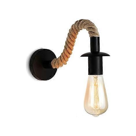 Vintage-Wandleuchte aus Hanfseil, ideale industrielle Wandleuchte, E27-Fassung, Leuchtmittel nicht enthalten, 110/220 V (Schwarz)