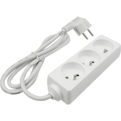 Rallonge 3 prises 1,5 m avec/sans câble 3 x 1 mm² blanc