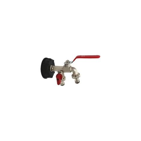 Adaptateur de Réservoir IBC Double Robinet en Laiton S60x6 Raccord Cuve Eau de Pluie 1000 litres Vanne Baril de Tonne IBC avec 2 Embouts de Tuyau Diamètre 15mm (1/5)