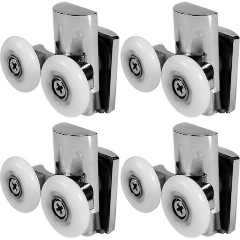 Lot de 4 roulettes de porte de douche 23 mm, robustes, en alliage de zinc double roue, compatibles avec les portes plates et coulissantes.