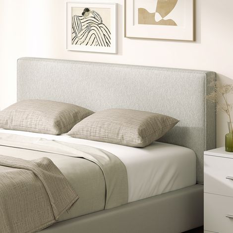Leinen-Wandkopfteil, 140 x 60 cm, gepolstertes Hängekopfteil fürs Schlafzimmer, cremefarben