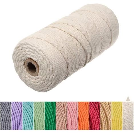 Corde Macramé, Fil Macrame Coton 3mm x 100m 100% Naturel, Ficelle Corde pour Tressée DIY, Tapisserie de Plante Cintre de Drapeau (1/4)