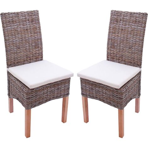Lot de 2 chaises de salle à manger en kubu rotin avec coussins 97 cm bois d’acajou rotin naturel 040007344 (1/5)