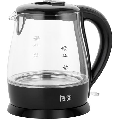 Bouilloire électrique sans fil, en verre, noire, 1630 W, 1 L, Teesa (1/5)