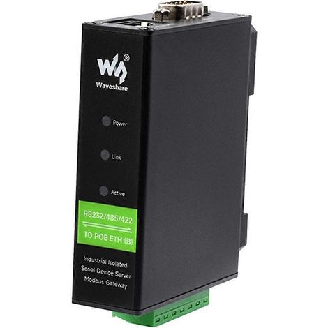 Module Ethernet industriel isolé Waveshare RS232/485/422 vers RJ45 TCP/IP vers série, serveur série sur rail [avec PoE] (1/5)