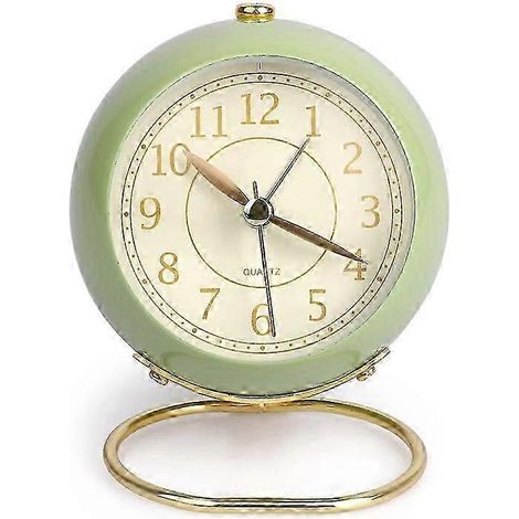 Réveil analogique silencieux avec lumière, sans tic-tac, alimenté par piles, style rétro, idéal pour les dormeurs agités, vert. (1/5)