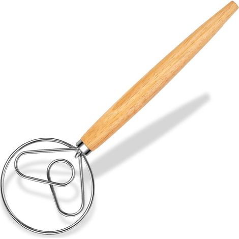 Dänischer Teigkneter aus Edelstahl mit Holzgriff, Knetwerkzeug zur Herstellung von Sauerteigbrot