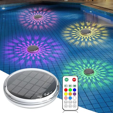 Lámpara solar flotante para piscina, lámpara para piscina de montaje en suelo, con control remoto, 3 modos RGB, 9 colores. (1/5)