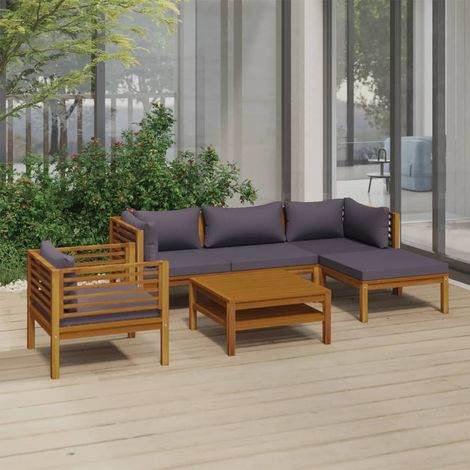 Salon de jardin 6 pcs Ensemble Table et Chaise de Jardin - avec coussin Bois d'acacia solide BV603939 - BonneVie (1/5)
