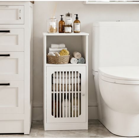 Mueble bajo de baño, armario con puerta de lamas, 36 x 30 x 86 cm, blanco HAVRYA (1/5)