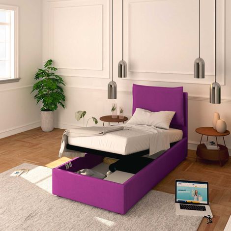 Baldiflex Letto Contenitore Singolo 80x190 Licia in Tessuto con Rete a Doghe colore Fucsia (1/5)