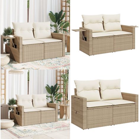 Canapé de jardin avec coussins 2 places beige résine tressée - Canapé De Jardin - Salon De Jardin - Meuble De Jardin - Résine Tressée - Rotin Synthétique - Home & Living (1/5)