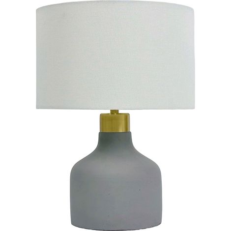 Relaxdays Tischlampe, Betonfuß, Stoffschirm, E27, HxD: 35 x 25 cm, Nachttischlampe mit Kabel, Schlafzimmer, grau/weiß