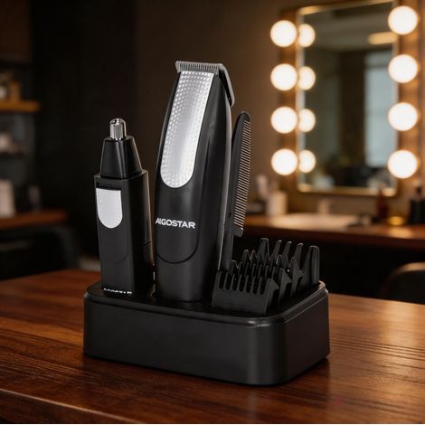Kit de tondeuse multifonction Aigostar homme 6 en 1, tondeuse cheveux nez corps tout-en-un, portable performant pour soin quotidien