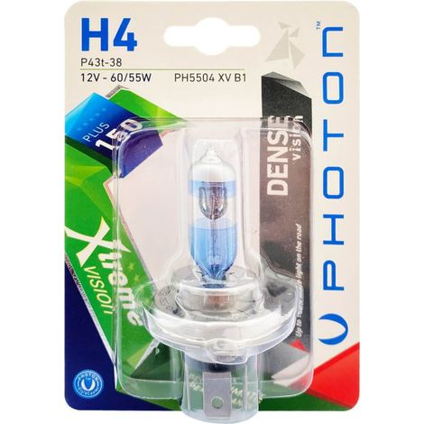 1 pièce ampoule halogène H4 X4 +150 % 12 V 60/55 W P43T-38 lumière blanche en blister DENSE VISION PHOTON