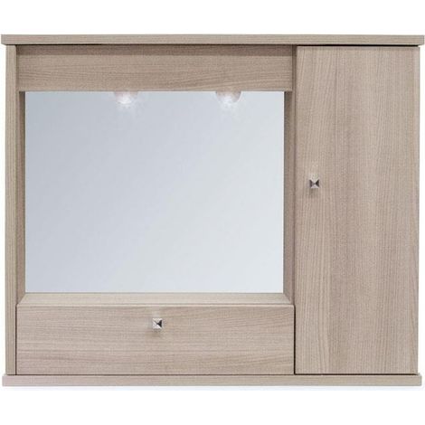Moderne Möbel Badezimmerspiegel 1 Tür mit Klappe aus Ulme H.61x73x14 (1/3)