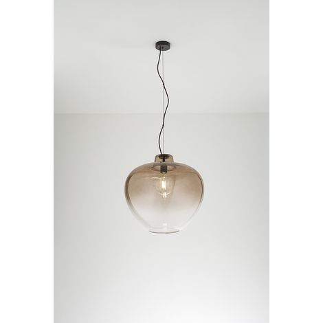 Suspension En Verre Soufflé 10S46667 E, Design Moderne Avec Finition Marron Miroir Dégradé Et Structure En Métal Noir Mat, E27 - Perenz Luminaire (1/2)
