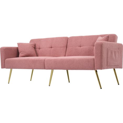 Luxuriöses Schlafsofa mit verstellbaren Schaumstoff-Rückenlehnenkissen, 175 x 64 x 72 cm, rosa