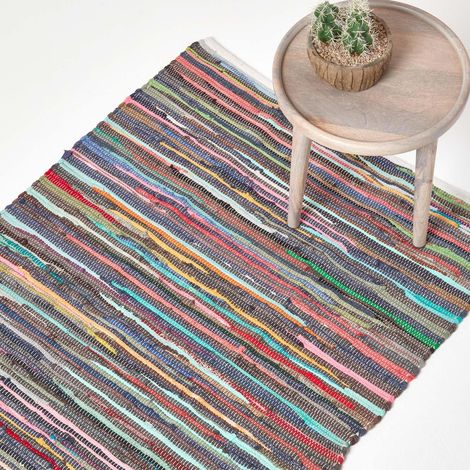 Homescapes – Tapis chindi en coton recyclé 70 x 120 cm – Tissé main – Multicolore – Résistant et antitache pour zones de passage