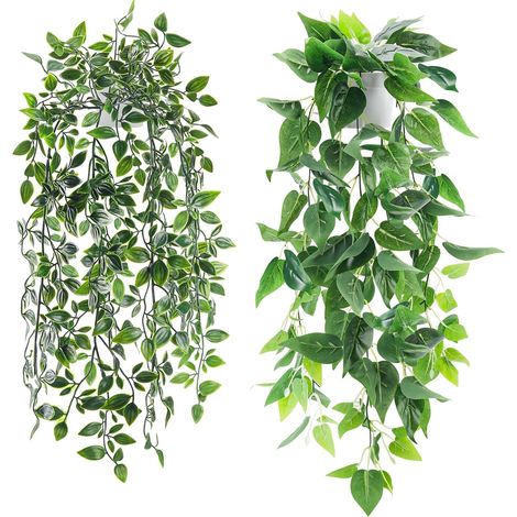 Plante Artificielle - Lot de 2 - Plastique - Décoration Intérieur Extérieur - Salon Bureau Jardin - Vert (1/5)