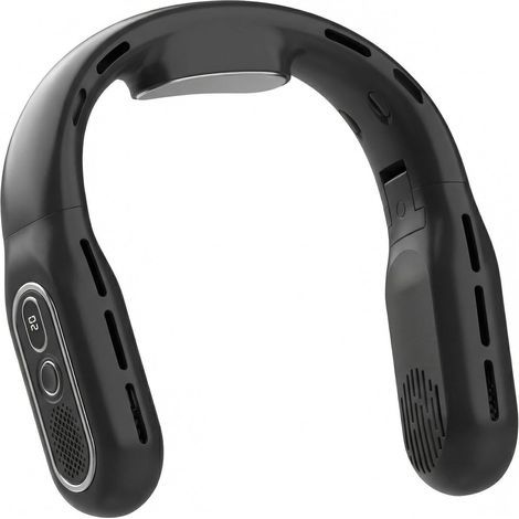 Ventilateur de Cou Portable - Voyage Rafraîchissant - Mains libres sans pales 360° 3 vitesses - Plein air camping écran LED - Noir (1/4)