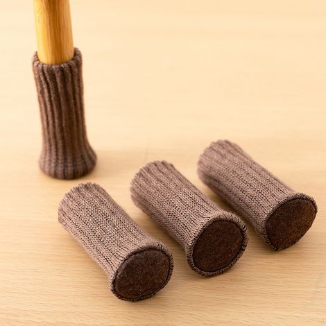 Housses de pieds de meuble tricotées marron châtaigneProtection circulaire double couche anti-bruit et anti-rayureManchons épais résistants pour chaises et tables (1/5)