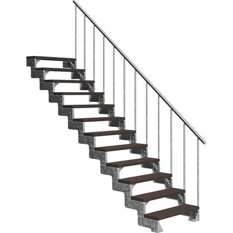 Dolle Außentreppe Gardentop 234-286cm Geschosshöhe mit Trimax dunkelbraun 13 Stufen 80cm breit mit Geländer