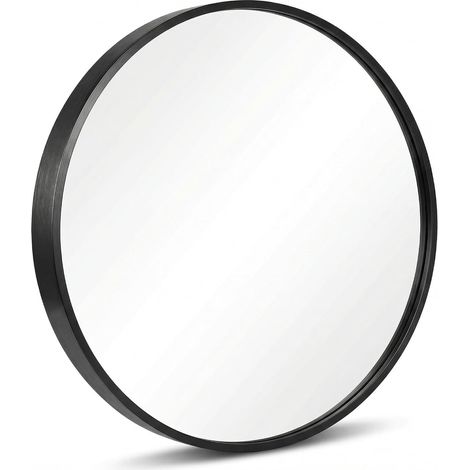 Miroir Mural Rond Ø40 cm, Verre HD antidéflagrant, Cadre Noir en Alliage d'aluminium, Clou Mural Autocollant Inclus (1/5)