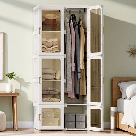 Schrank - TANANT - Moderner Schrank - 6 Türen - 10 Fächer - Faltbar - Weiß