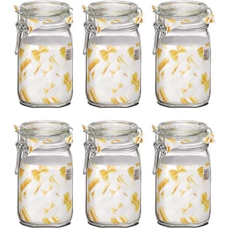 Lot de 6 bocaux hermétiques à bouchon mécanique, bocal pot de conservation, capacité 1 L - Ø 10.6 x Hauteur 16 cm (1/3)
