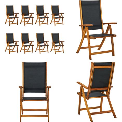 Chaises de jardin pliantes lot de 8 acacia massif et textilène - Chaise De Jardin - Fauteuil De Jardin - Meubles De Jardin - Bois D'acacia - Textile - Home & Living (1/5)