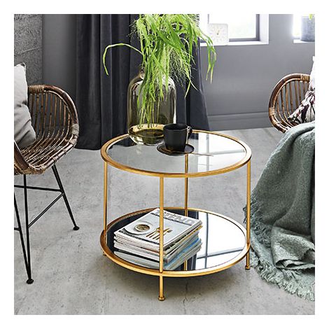 Table basse ronde 60x45 cm en verre trempé et métal doré
